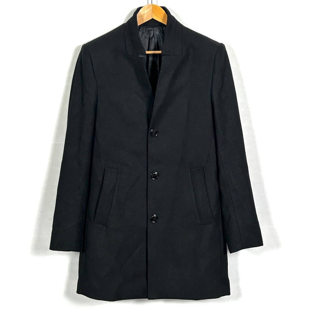 H&M Man Wool Blend Overcoat Mens 38R Mid-Length Black Trench Coat Topcoat